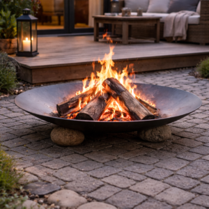 Bålfad i rå stål til have og terrasse