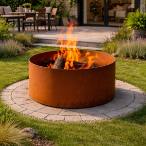 Fuldsvejst rundt bålfad i cortenstål til have og terrasse