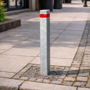 Galvaniseret firkantet pullert med rød refleks