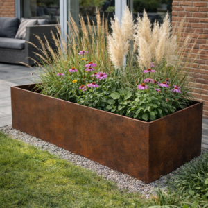 Cortenstål plantekasse 3 mm fuldsvejst med planter – højbed til haven