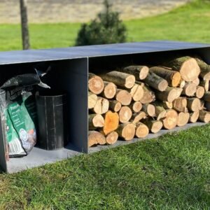 Brændeskjul i stål / corten stål til brænde i haven